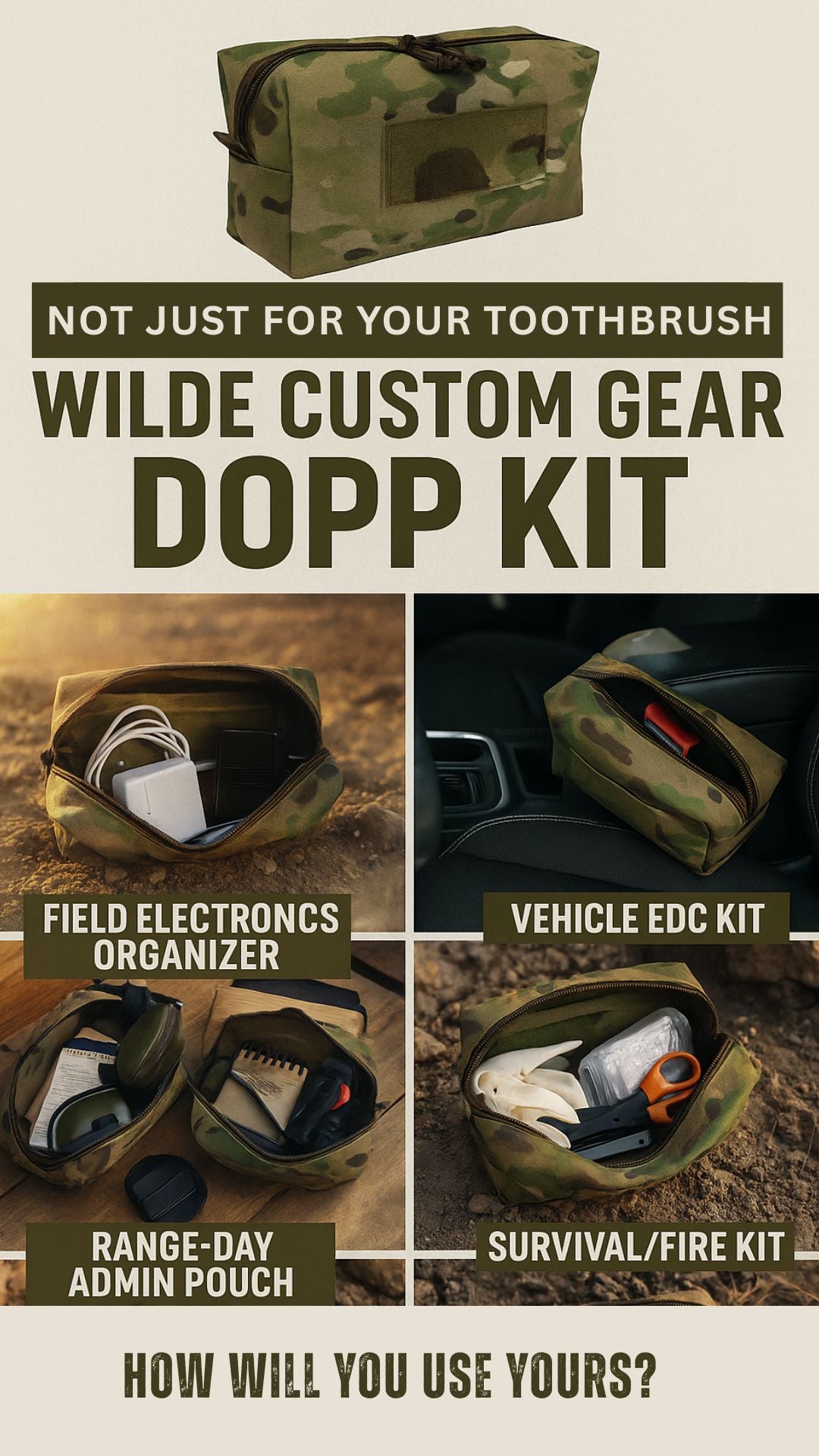 Tactical Dopp Kits for alternate uses including field electronics organizer, cable organizer, vehicle organizer, tool organizer, edc organizer, medical kit