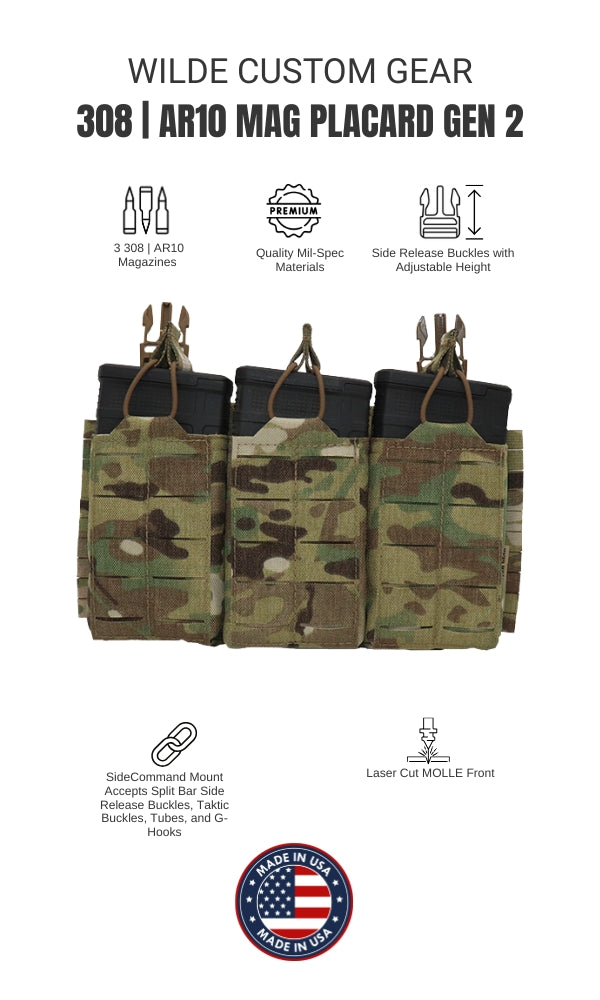 308 AR10 M1A M14 SCAR Magazine Placard Gen 2 Split Bar Tubes Multicam Wilde Custom Gear Graphic
