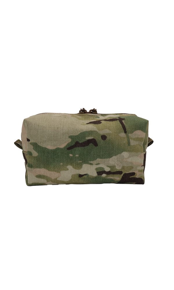 Front view of Tactical Dopp Kit showcasing a durable Multicam camouflage pattern for travel organization.