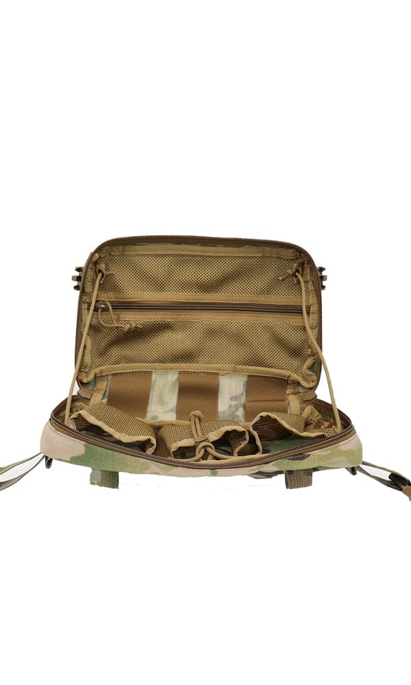 Interior design of the Wilde Custom Gear Goliath Large Admin Pouch, showcasing mesh pockets and elastic loops.