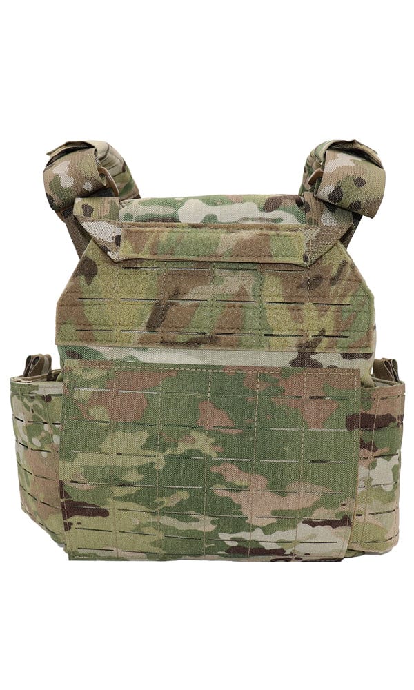 Close-up of the Modular Plate Carrier's adjustable features including shoulder straps and cummerbund, designed for enhanced comfort and utility in action.