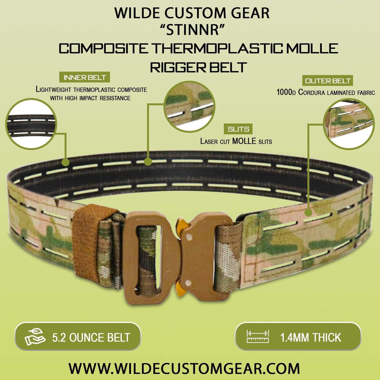 Wilde Custom Gear Stiff Thermoplastic Laser Cut MOLLE Riggers Belt Tactical Belt