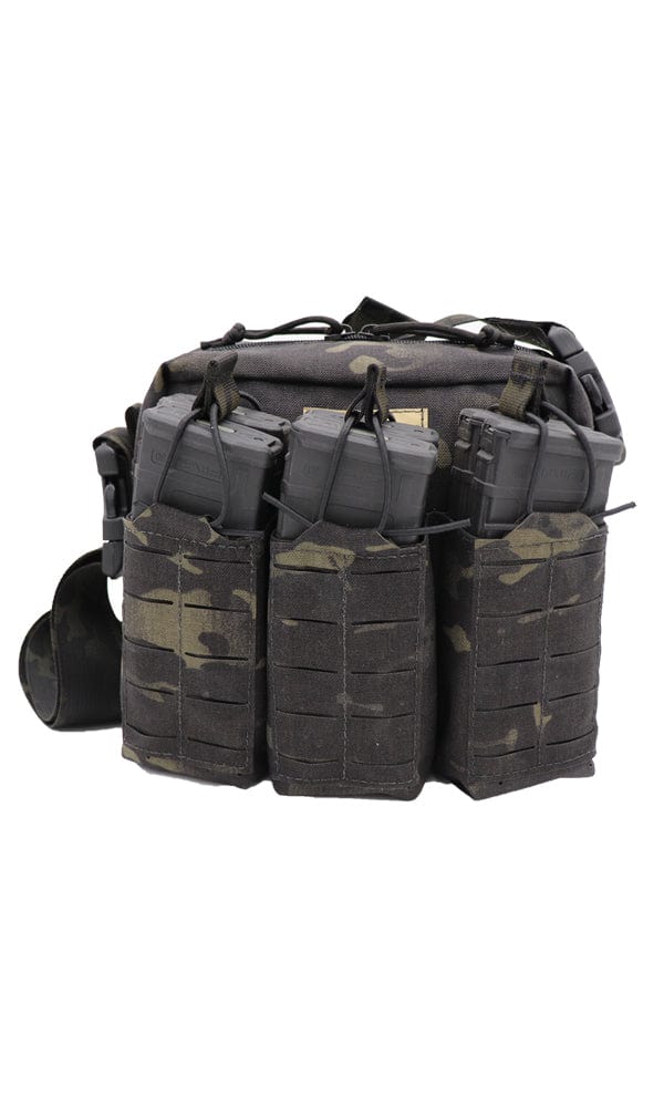 Close-up view of the Wilde Custom Gear Active Shooter Bag showcasing its modular design with multiple magazine pouches for tactical efficiency.