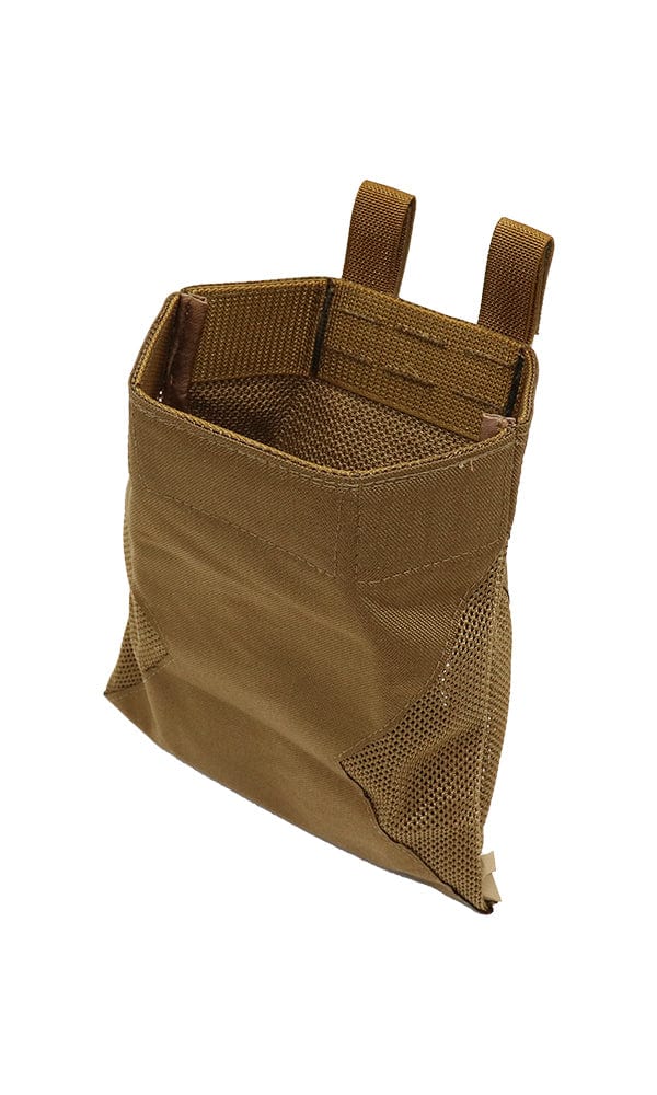 Hybrid Fabric Mesh Rifle Pistol Magazine Dump Pouch Coyote Brown Side Angle Open Wilde Custom Gear