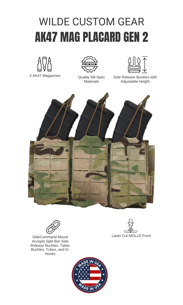 AK47 Magazine Placard Gen 2 Split Bar Tubes Split Bar Buckle Attachment Height Adjustable Buckle Multicam Wilde Custom Gear Graphic