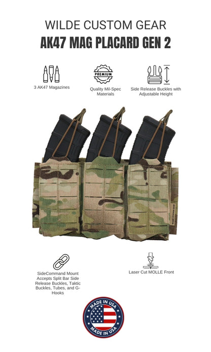 AK47 Magazine Placard Gen 2 Split Bar Tubes Split Bar Buckle Attachment Height Adjustable Buckle Multicam Wilde Custom Gear Graphic