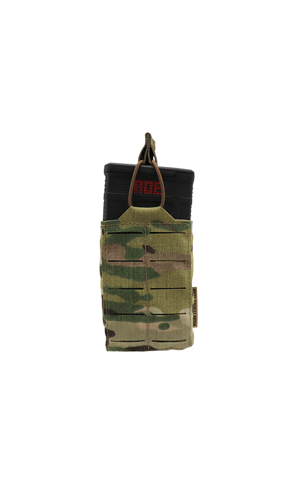 Wilde Custom Gear AR 10 | .308 | M1A | M14 | SCAR Magazine Pouch holding one 20-round magazine, featuring a durable Multicam camouflage design and MOLLE compatibility for tactical versatility. Front view.