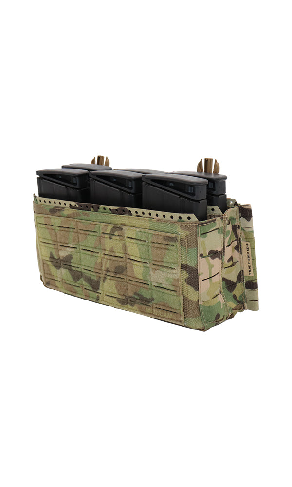 Wilde Custom Gear Adaptive Placard Gen 2 | AR15, AK47, .308, SMG Plate Carrier Placard with Laser-Cut MOLLE, Split Bar Tubes Compatible, 6 Magazine Capacity, Multicam Angle