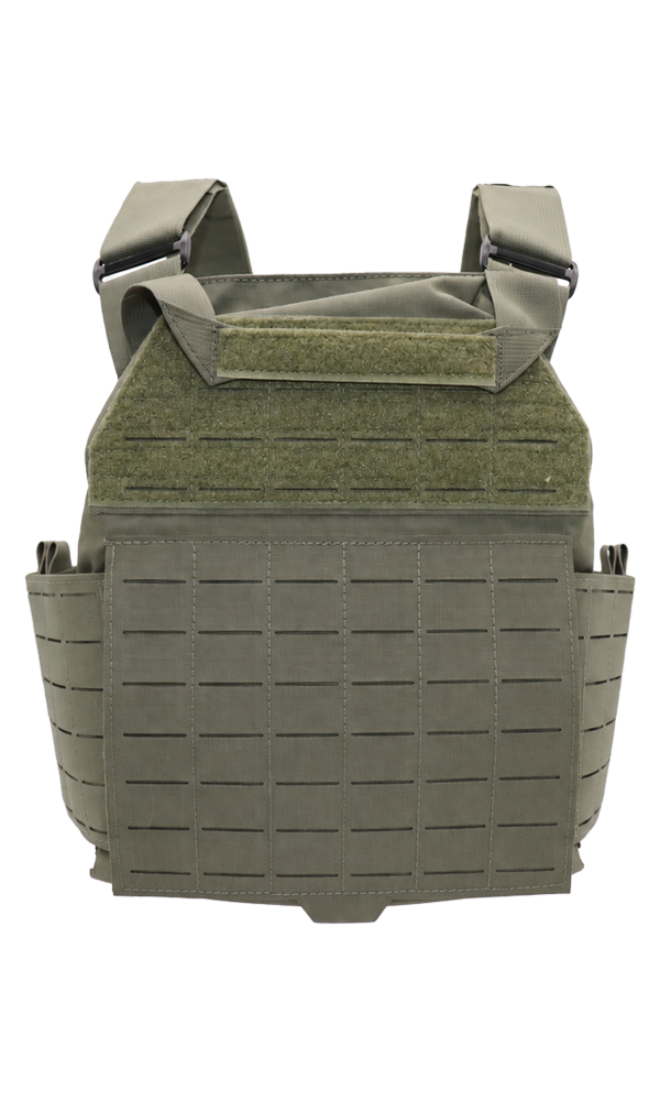modular plate carrier rear laser cut MOLLE panel and drag handle Ranger Green