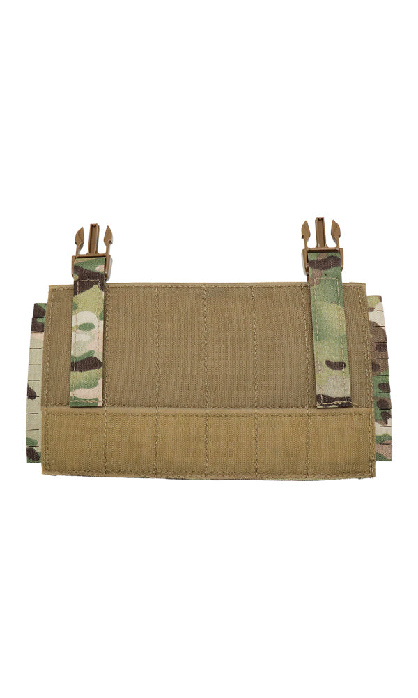 Wilde Custom Gear Modular MOLLE Placard – 6x5 laser cut MOLLE panel. Build any loadout, fast-attach to plate carriers or convert to chest rig.  Split Bar Buckle Options.  Adjustable Height. Multicam.  Back