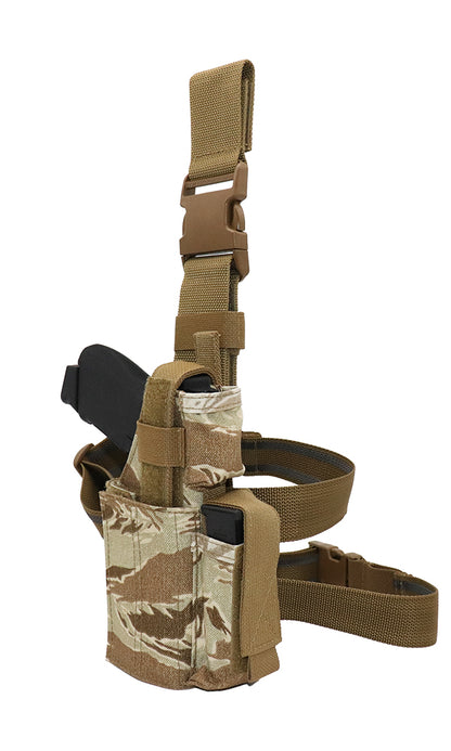 Universal Adjustable Drop Leg Pistol Holster RMR Optic Cut Out Desert Tiger Stripe Camo Angle Wilde Custom Gear