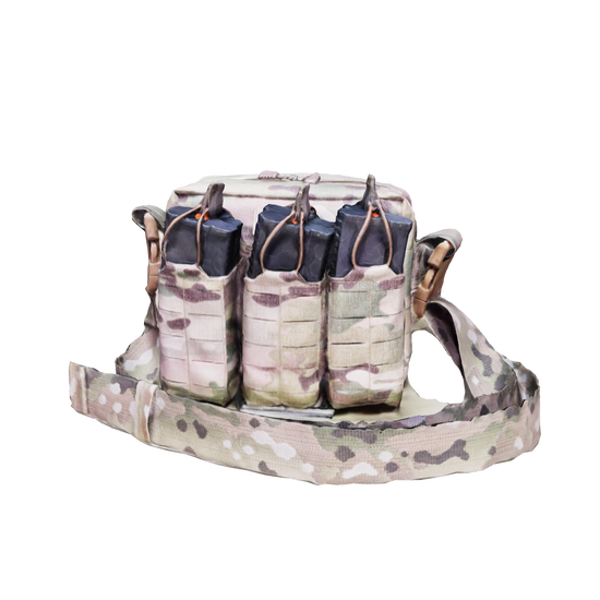 Front view of the Wilde Custom Gear Active Shooter Bag featuring pouches that hold 6 AR15 magazines.