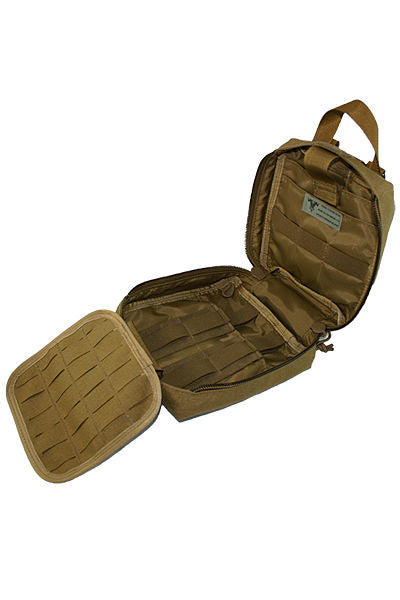 Wilde Custom Gear Tri Fold IFAK fully opened with double-sided laser cut MOLLE medical organization panel