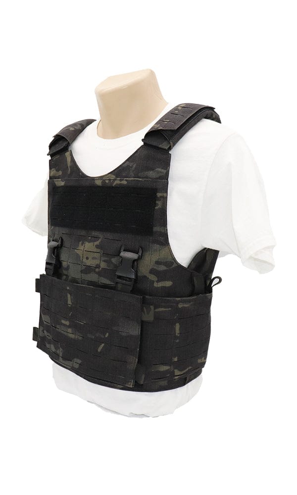 Wilde Custom Gear Modular Black External Load Bearing Laser Cut MOLLE Black Vest Carrier Police Law Enforcement Side angle